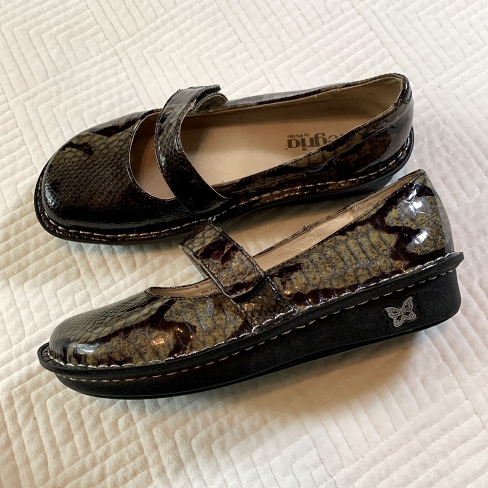 Alegria Feliz Mary Jane Snakeskin Print Patent Leather Shoes, FEL-714-151, Sz 37